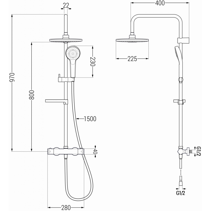 Mexen KX05 conjunto de ducha de pared con rociador y grifo termostático, cromo/blanco - 771500591-00