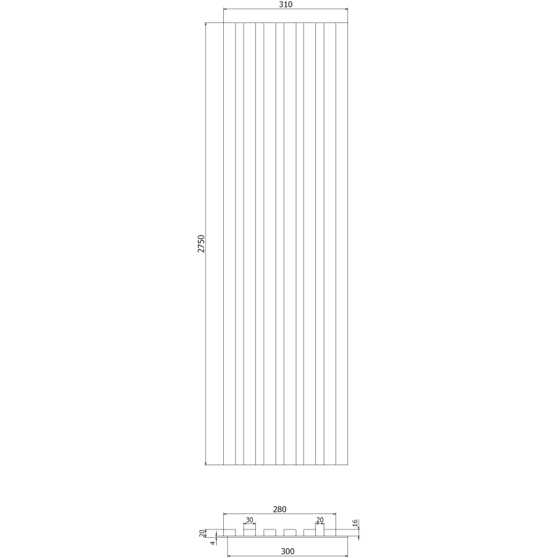 Mexen Lam-B Probe der Wandlamellen 275 x 30 cm, HDF-Platte 4 mm, technisches Furnier, Helles Nussbaumholz - S100-017-S