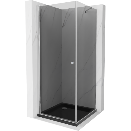 Mexen Pretoria duša kabīne ar veramām durvīm 70 x 70 cm, grafīts, hroms + Flat dušas paliktnis, melns - 852-070-070-01-40-4070