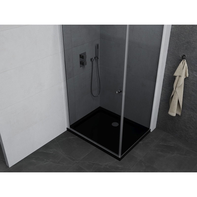Mexen Pretoria cabine de douche pivotante 70 x 110 cm, graphite, chrome + receveur Flat, noir - 852-070-110-01-40-4070