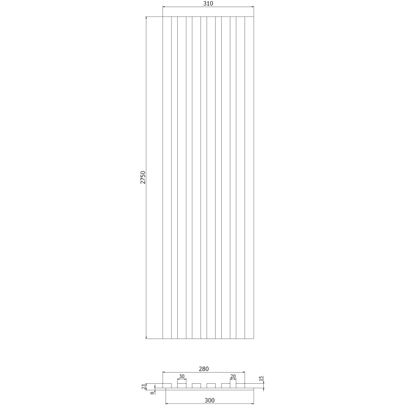 Mexen Lam-F Muster der akustischen Wandleisten 275 x 30 cm, Filz 8 mm, technisches Furnier, Ebenholz Braun - S105-022-S