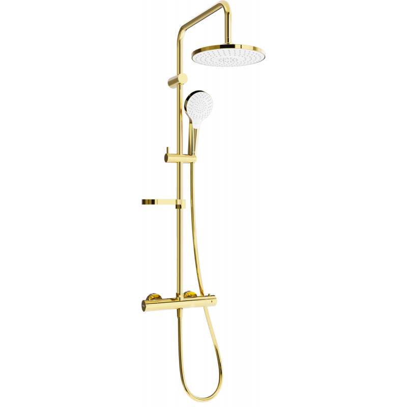 Mexen KX05 Aufputz-Duschset mit Regenbrause und Thermostatarmatur, Gold/Weiß - 771500591-50