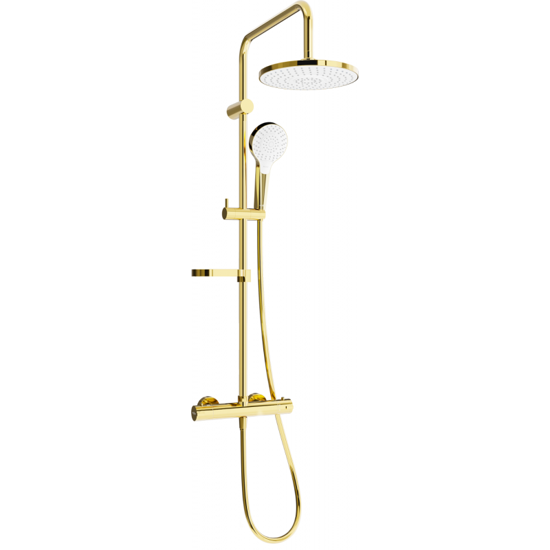 Mexen KX05 opbouw doucheset met regendouche en thermostatische kraan, goud/wit - 771500591-50