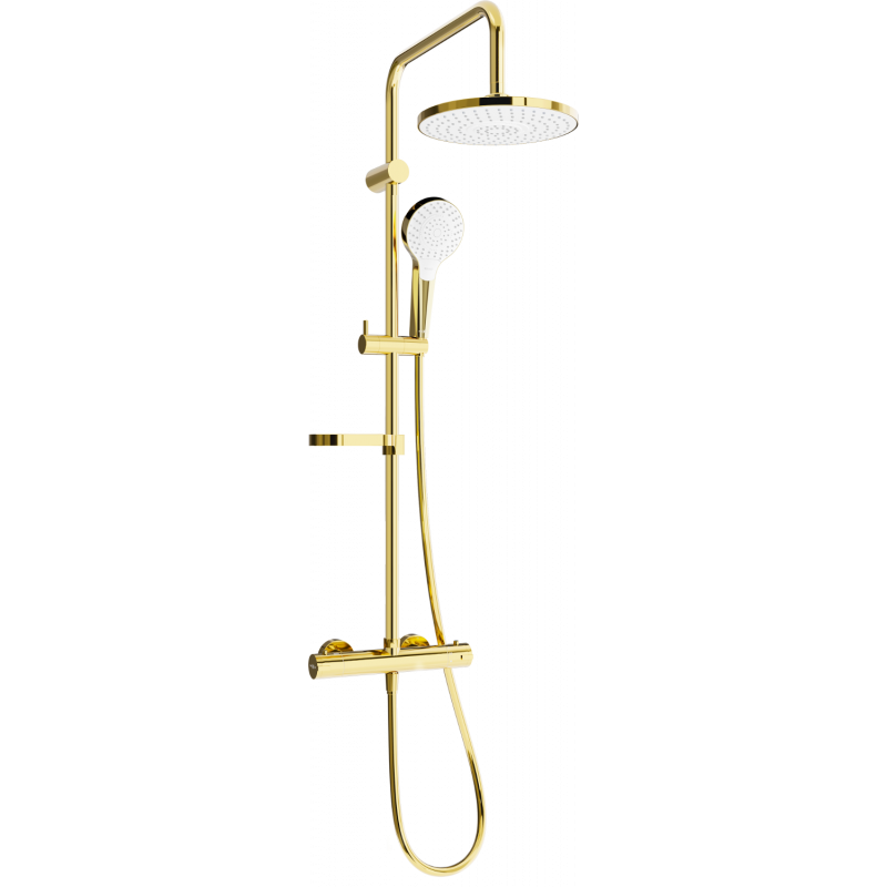 Mexen KX05 opbouwdouchekolomset met regendouche en thermostatische kraan, goud/wit - 771500591-50