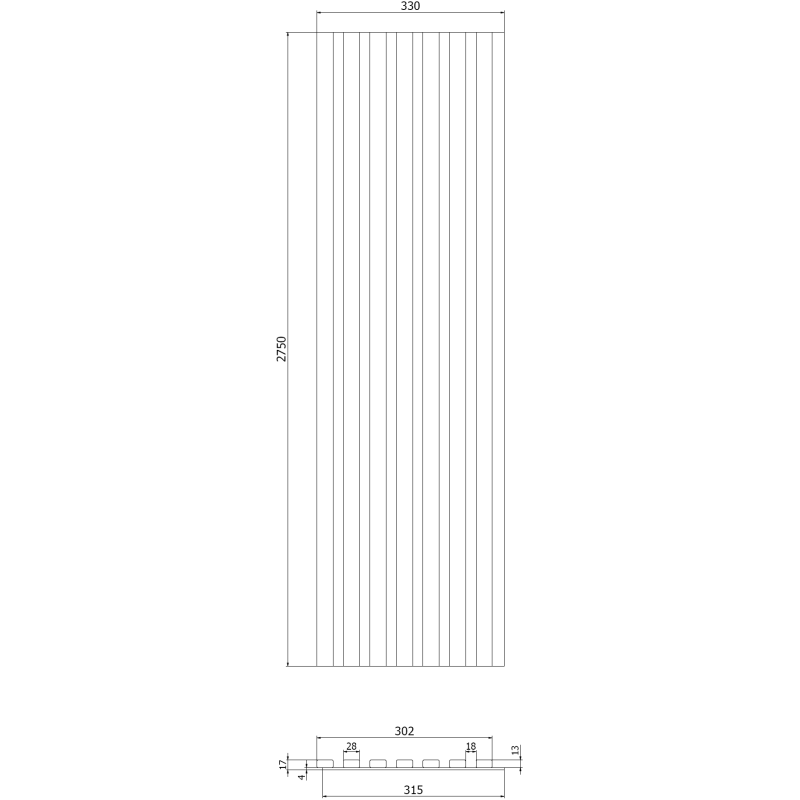 Mexen Lam-B Probe einer Wandlamelle 275 x 31,5 cm, HDF-Platte 4 mm, Weiß Matt - S100-051-S