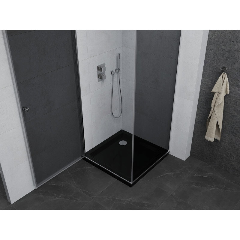Mexen Pretoria 80 x 80 cm Hinged Shower Enclosure, Graphite, Chrome + Flat Black Tray - 852-080-080-01-40-4070