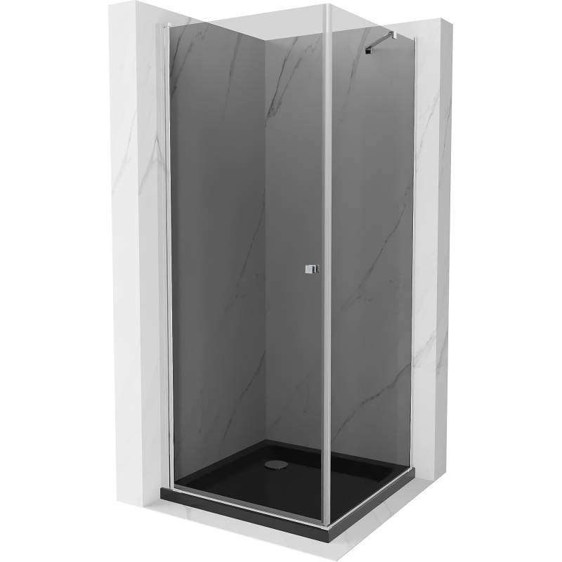 Mexen Pretoria Duschkabine schwenkbar 80 x 80 cm, Grafit, Chrom + Flat Duschwanne, Schwarz - 852-080-080-01-40-4070