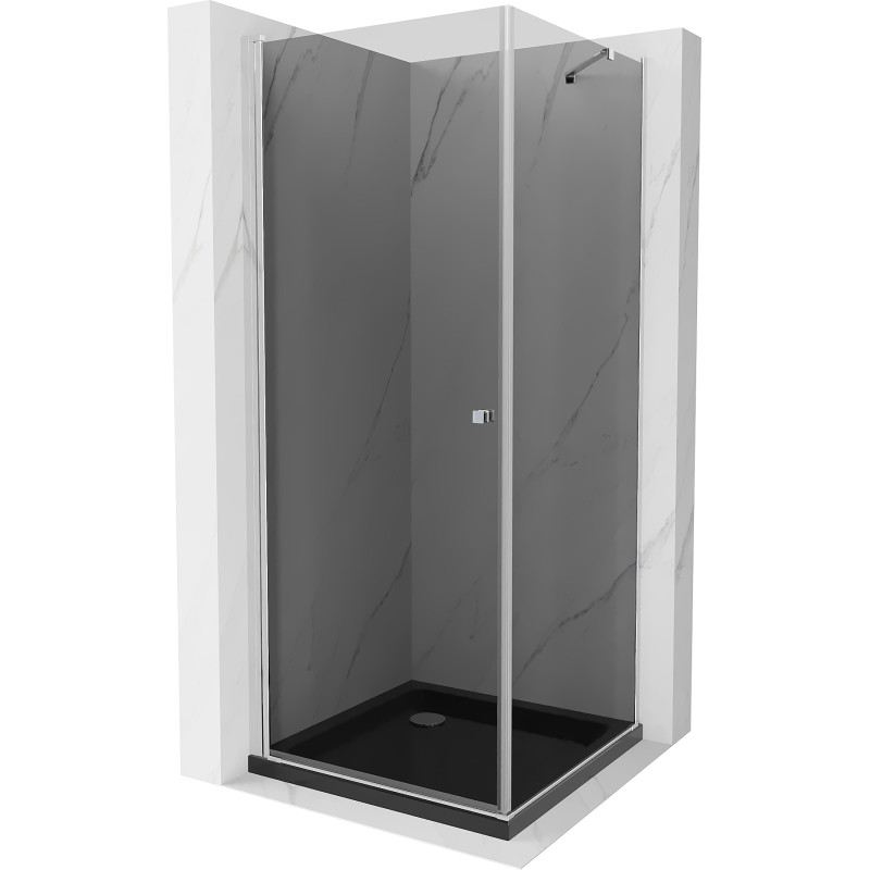 Mexen Pretoria scharnierende douchecabine 80 x 80 cm, grafiet, chroom + Flat douchebak, zwart - 852-080-080-01-40-4070