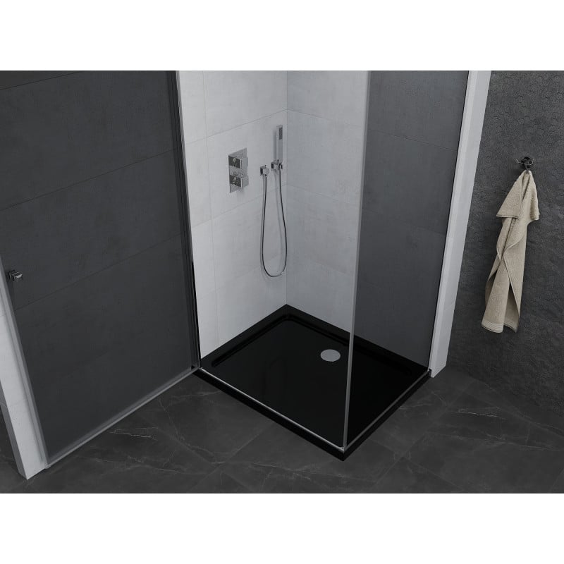Mexen Pretoria cabine de douche pivotante 80 x 90 cm, graphite, chrome + receveur plat, noir - 852-080-090-01-40-4070