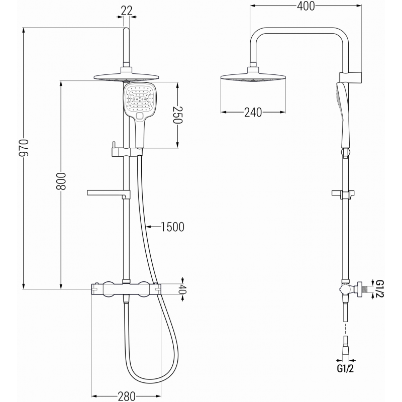 Mexen KX17 conjunto de ducha externo con rociador y grifo termostático, cromo - 771501791-00