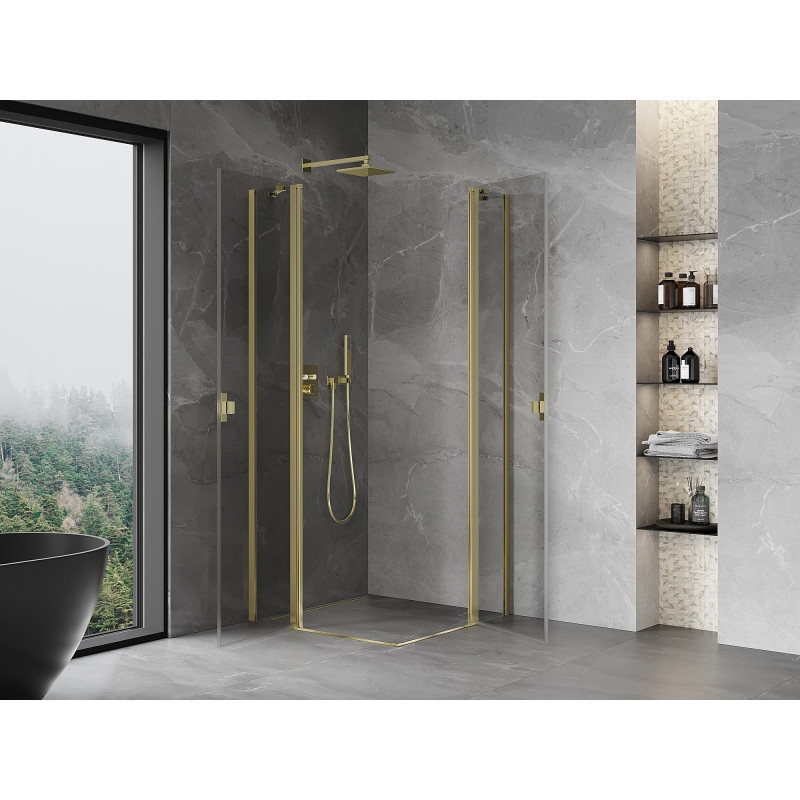Mexen Mist Duo hinged dušinurk 75 x 75 cm, läbipaistev, kuldne - 8A4-075-075-50-00
