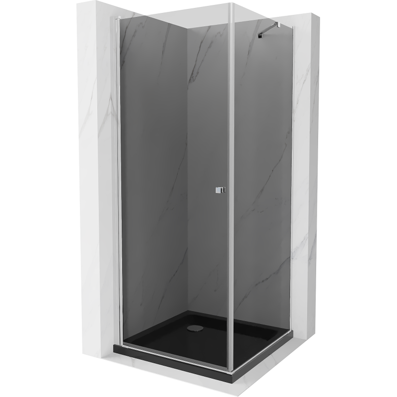 Mexen Pretoria Duschkabine klappbar 90 x 90 cm, grafit , chrom + Duschwanne Flat, schwarz - 852-090-090-01-40-4070