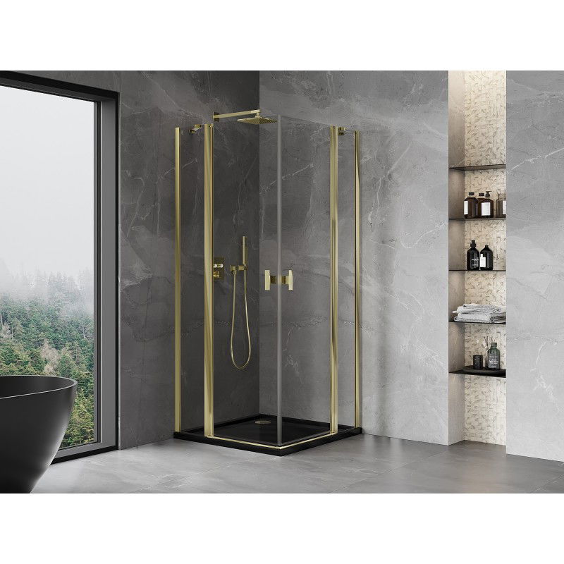 Mexen Mist Duo cabine de douche pivotante 105 x 105 cm, transparent, or - 8A4-105-105-50-00