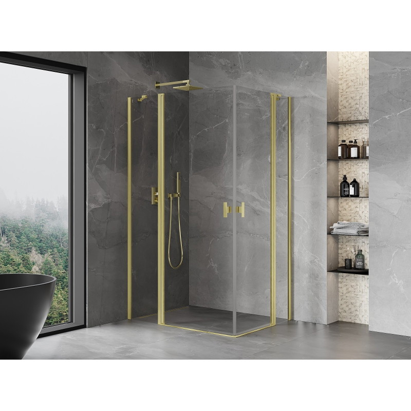 Mexen Mist Duo preklopna tuš kabina 75 x 70 cm, prozirna, zlatna četkana - 8A4-075-070-55-00