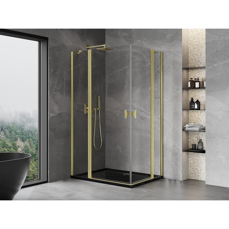 Mexen Mist Cabine de duche Duo 110 x 75 cm, batente, transparente, dourado escovado - 8A4-110-075-55-00