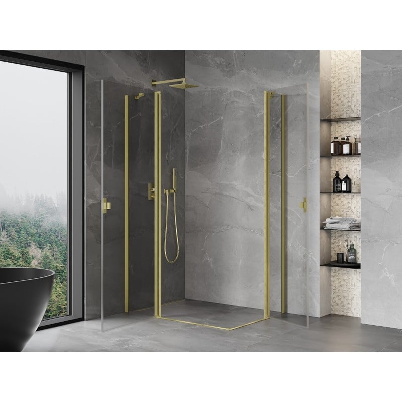 Mexen Mist Duo cabine de douche pivotante 115 x 110 cm, transparent, or brossé - 8A4-115-110-55-00