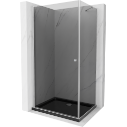 Mexen Pretoria kabina prysznicowa uchylna 80 x 110 cm, grafit, chrom + brodzik Flat, czarny - 852-080-110-01-40-4070