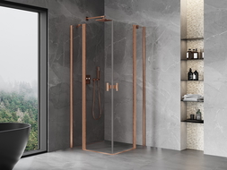 Mexen Mist Duo cabine de douche pivotante 75 x 75 cm, transparent, cuivre brossé - 8A4-075-075-65-00