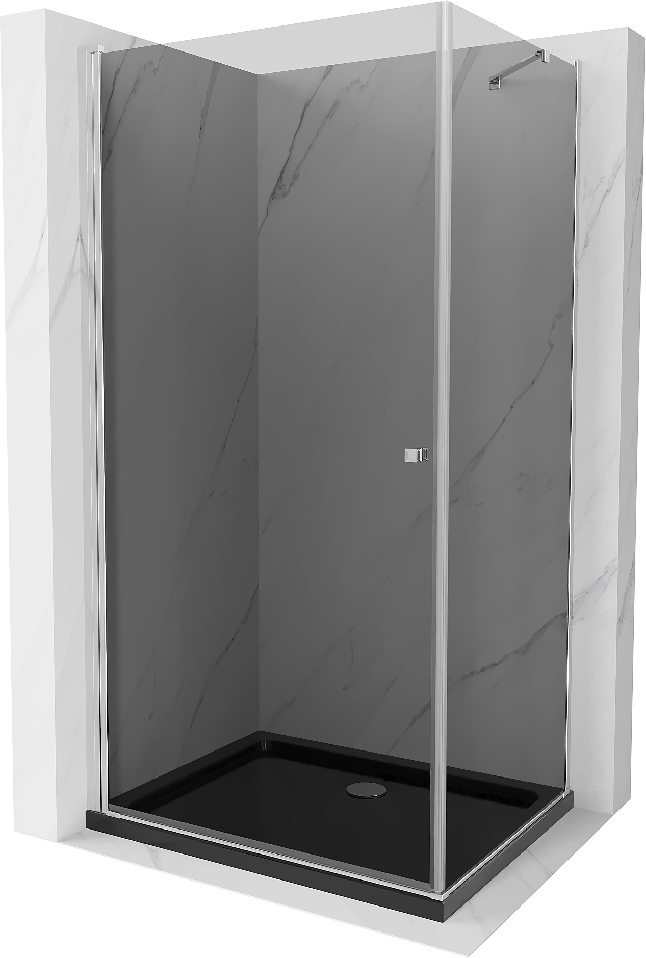 Mexen Pretoria kabina prysznicowa uchylna 80 x 90 cm, grafit, chrom + brodzik Flat, czarny - 852-080-090-01-40-4070