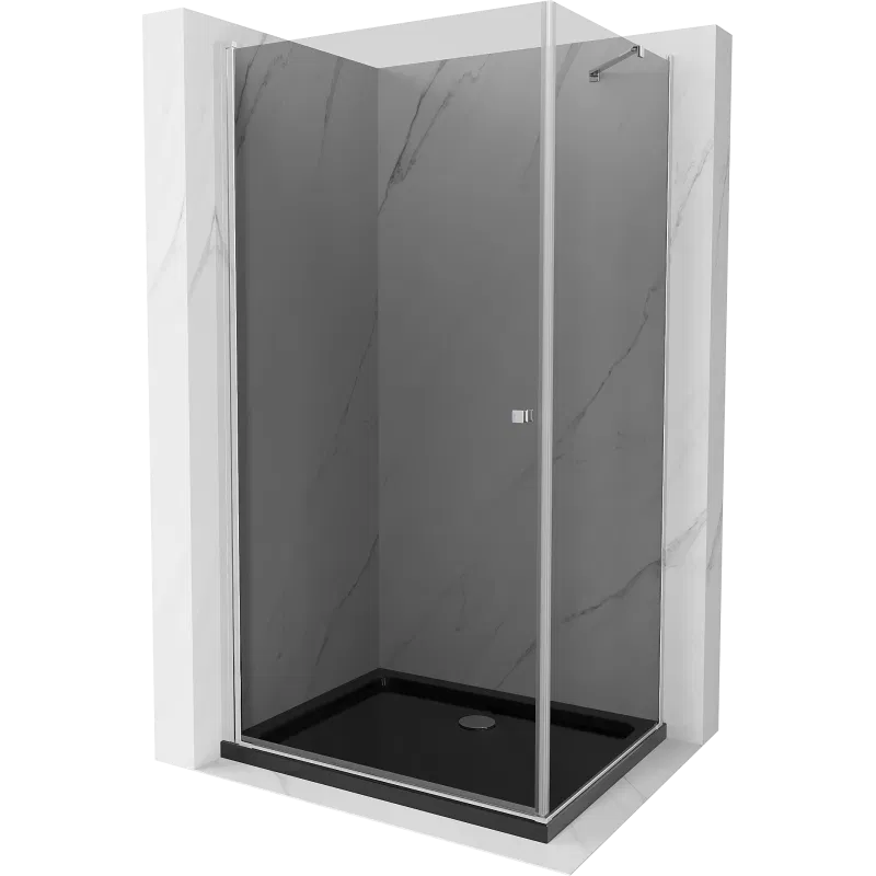 Mexen Pretoria hinged shower enclosure 80 x 70 cm, graphite, chrome + Flat tray, black - 852-080-070-01-40-4070
