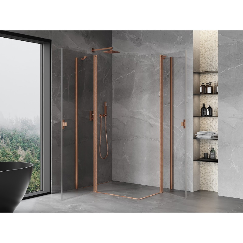 Mexen Mist Duo klizna tuš kabina 90 x 80 cm, prozirna, brušeni bakar - 8A4-090-080-65-00