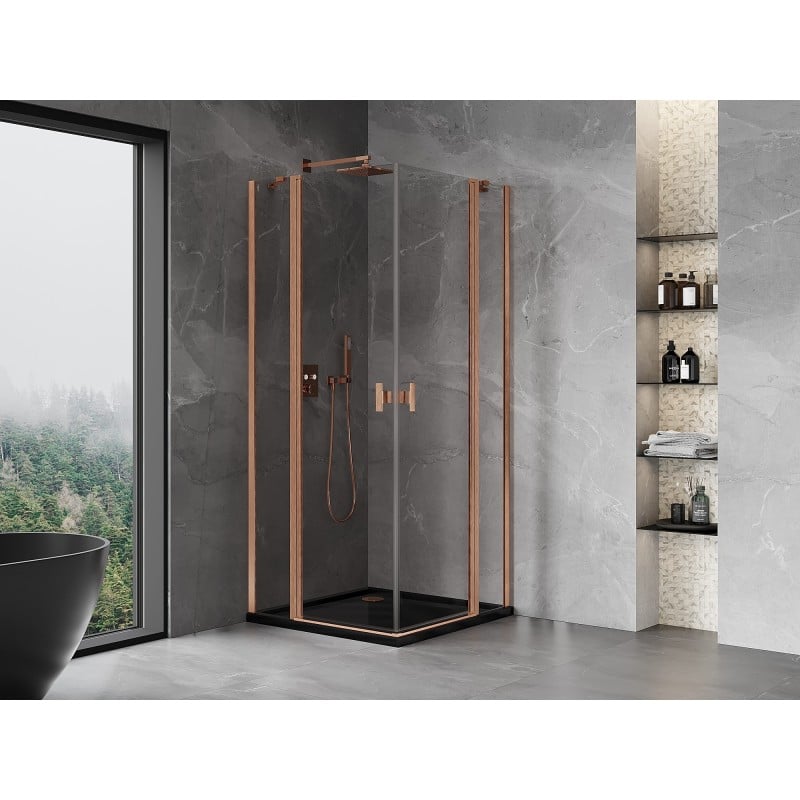 Mexen Mist Duo cabine de douche avec porte battante 85 x 85 cm, transparent, cuivre brossé - 8A4-085-085-65-00