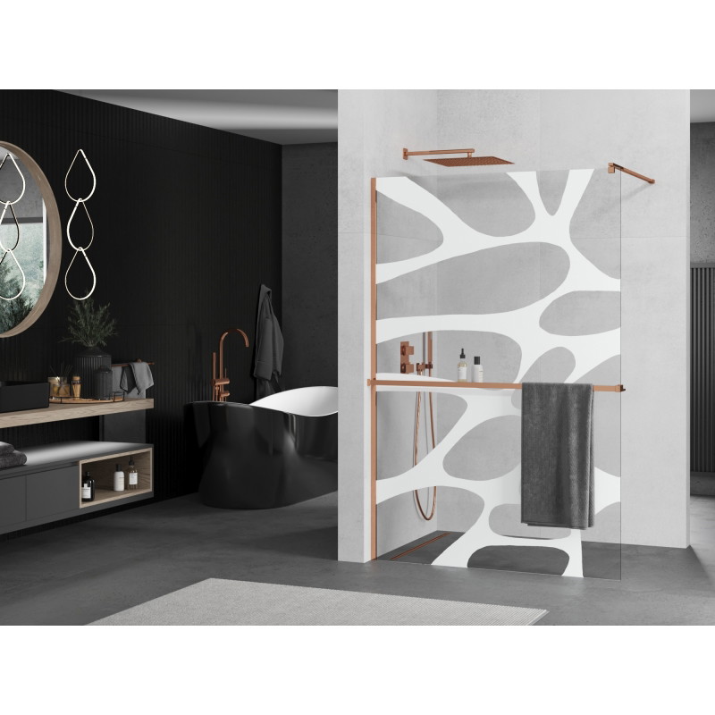 Mexen Kioto+ dušisein riiuliga Walk-in 90 x 200 cm, valge laineline, roosa kuld - 800-090-121-60-97