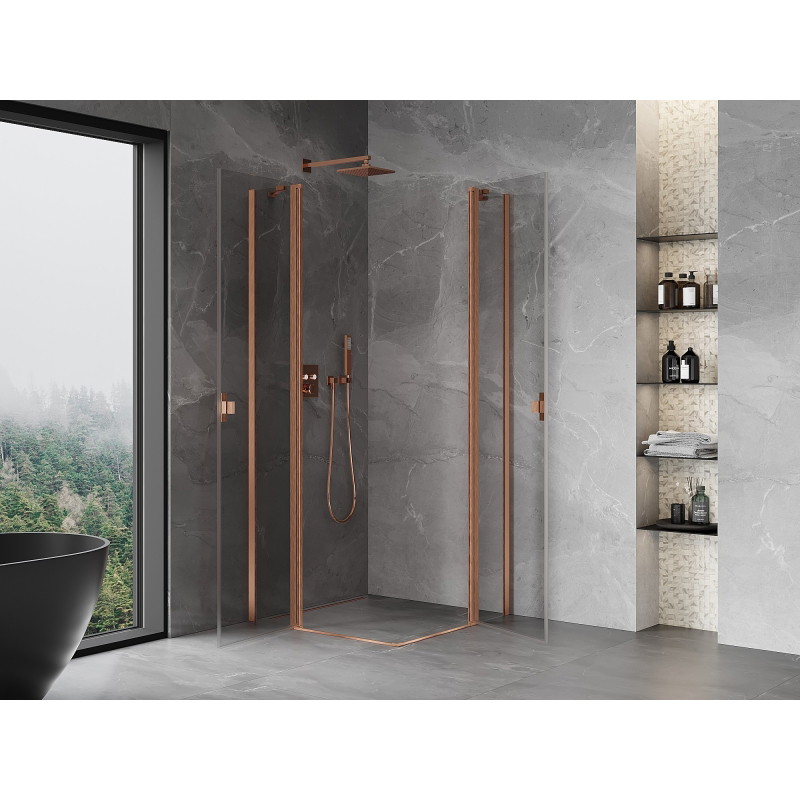 Mexen Mist Duo zakretna tuš kabina 100 x 100 cm, prozirna, brušena bakar - 8A4-100-100-65-00