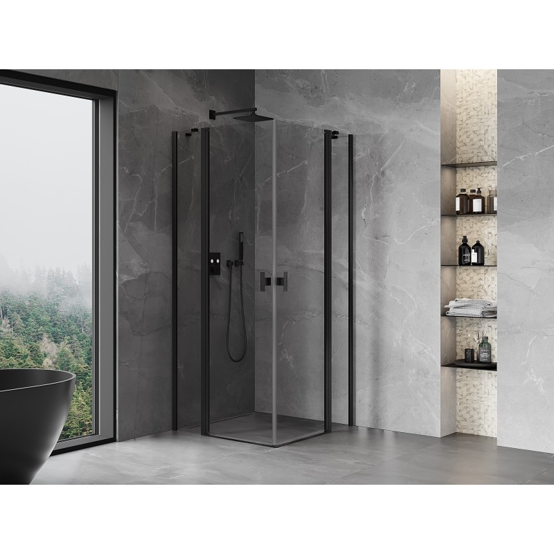Mexen Mist Duo kabina prysznicowa uchylna 75 x 75 cm, transparent, czarna - 8A4-075-075-70-00