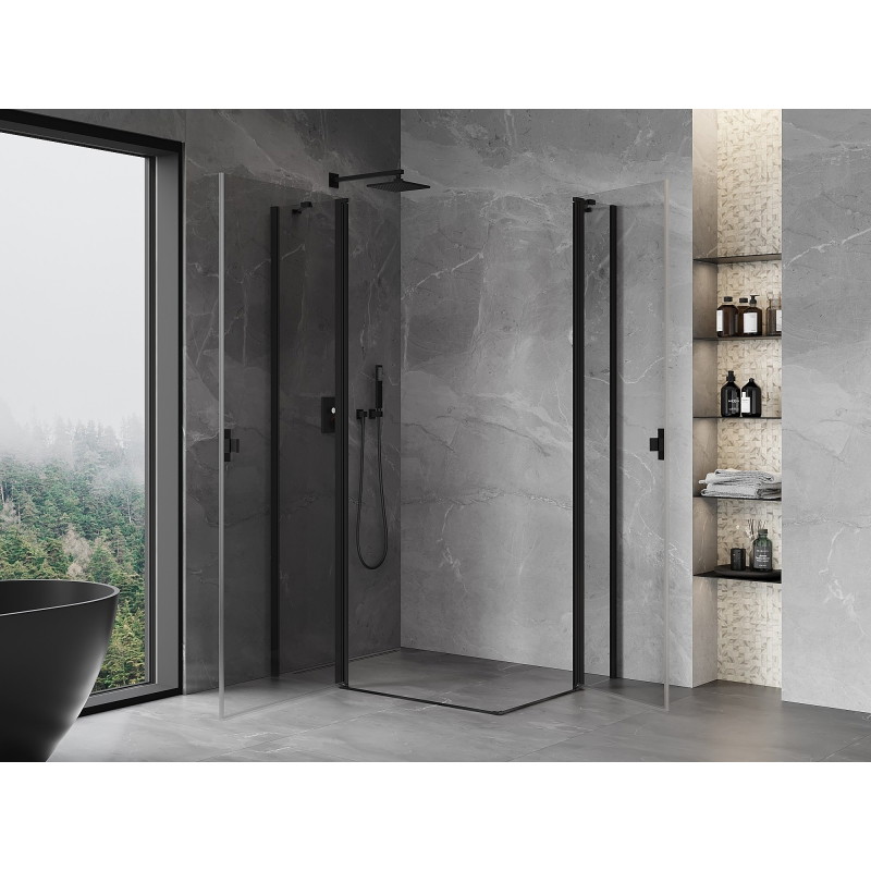 Mexen Mist Duo kabina za tuš s dvostrukim vratima 120 x 105 cm, prozirna, crna - 8A4-120-105-70-00