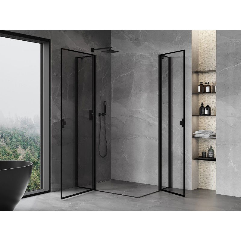 Mexen Mist Duo cabine de duche com porta de vaivém 105 x 75 cm, moldura preta, preta - 8A4-105L-075P-70-70