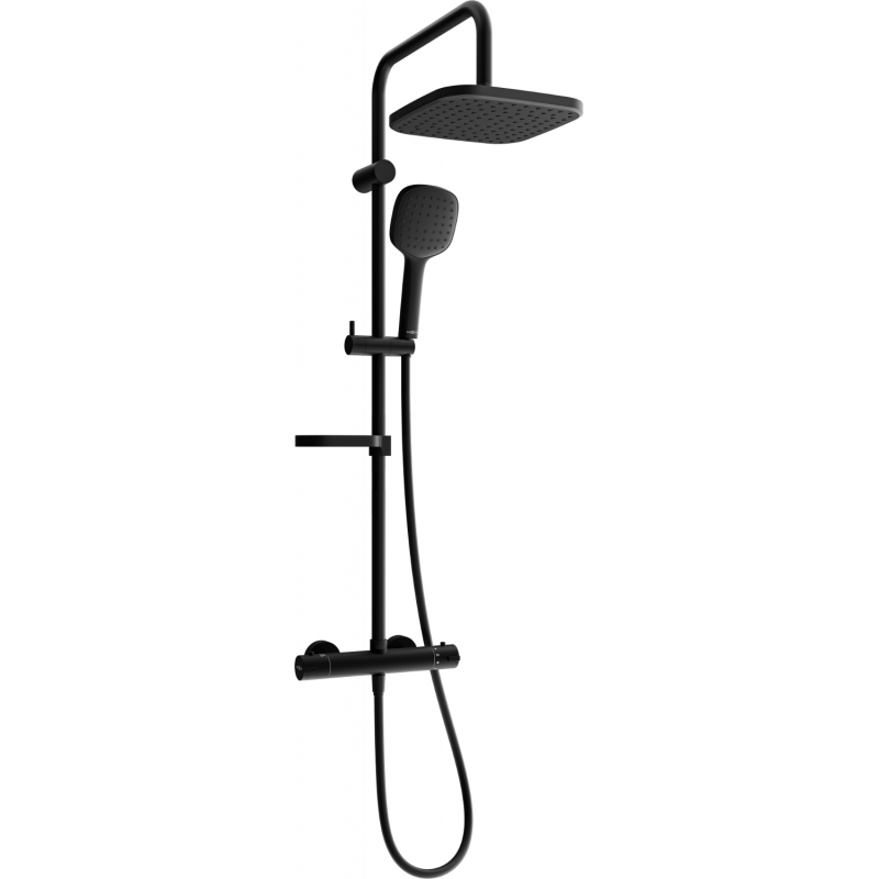 Mexen KX33 exposed shower set with overhead shower and thermostatic mixer, black - 771503391-70