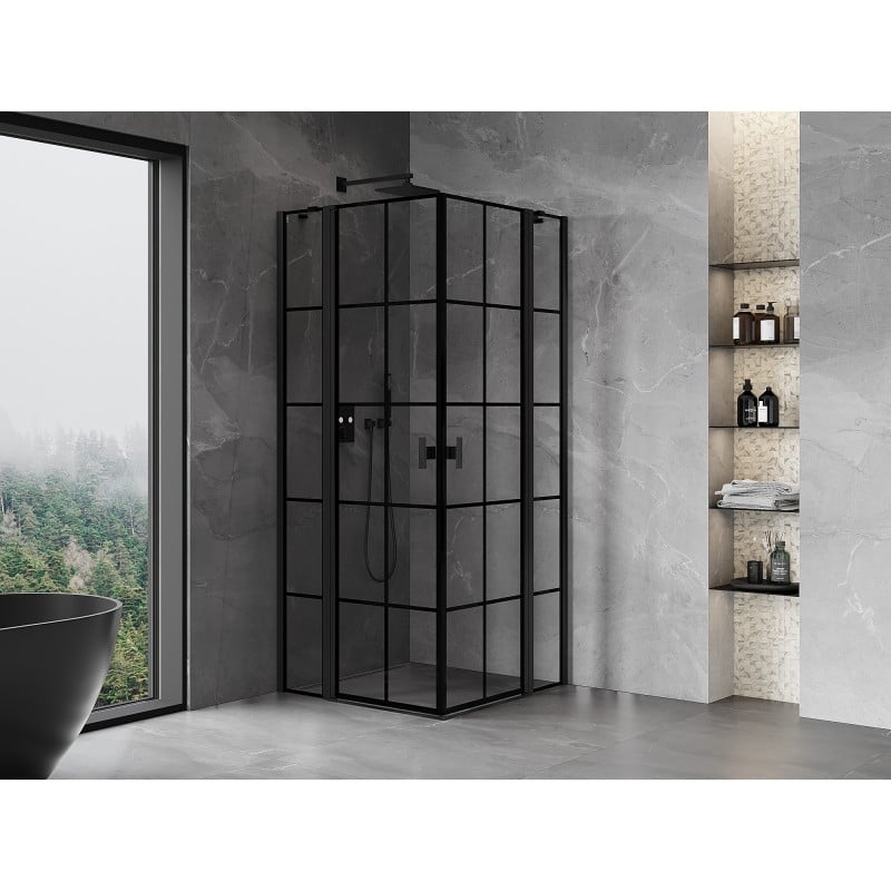 Mexen Mist Duo cabine de duche pivotante 80 x 80 cm, grelha preta, preto - 8A4-080L-080P-70-77