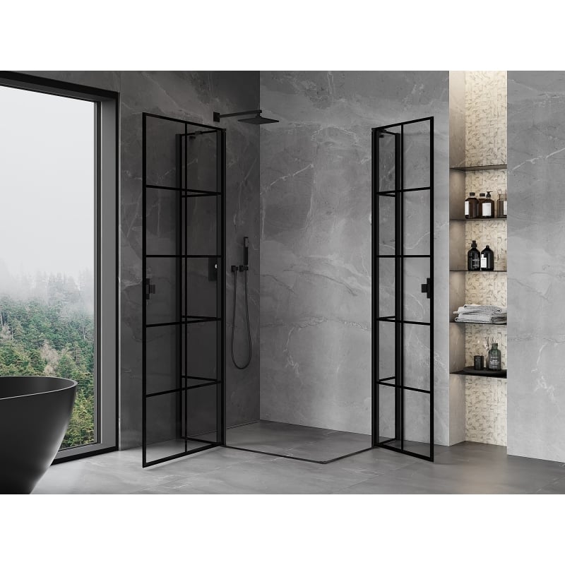 Mexen Mist Duo kabina za tuš s krilnim vratima 110 x 105 cm, crna mreža, crna - 8A4-110L-105P-70-77