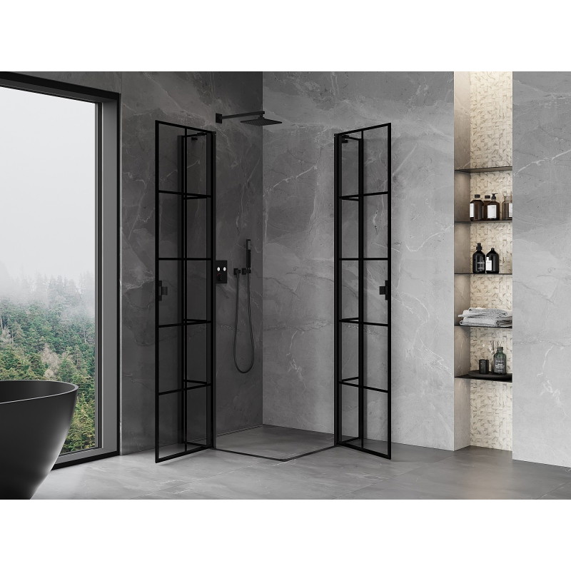 Mexen Mist Duo tuš-kabina s preklopnim vratima 110 x 110 cm, crna rešetka, crna - 8A4-110L-110P-70-77