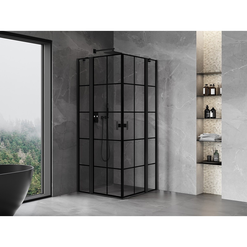 Mexen Mist Duo tuš-kabina s preklopnim vratima 110 x 110 cm, crna rešetka, crna - 8A4-110L-110P-70-77