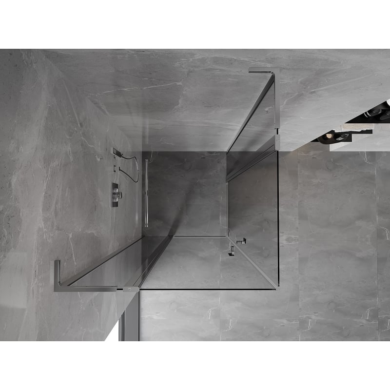 Mexen Mist L Duo klizna tuš kabina s preklopnim vratima 100 x 100 cm, prozirna, krom - 8A4L-100-100-01-00