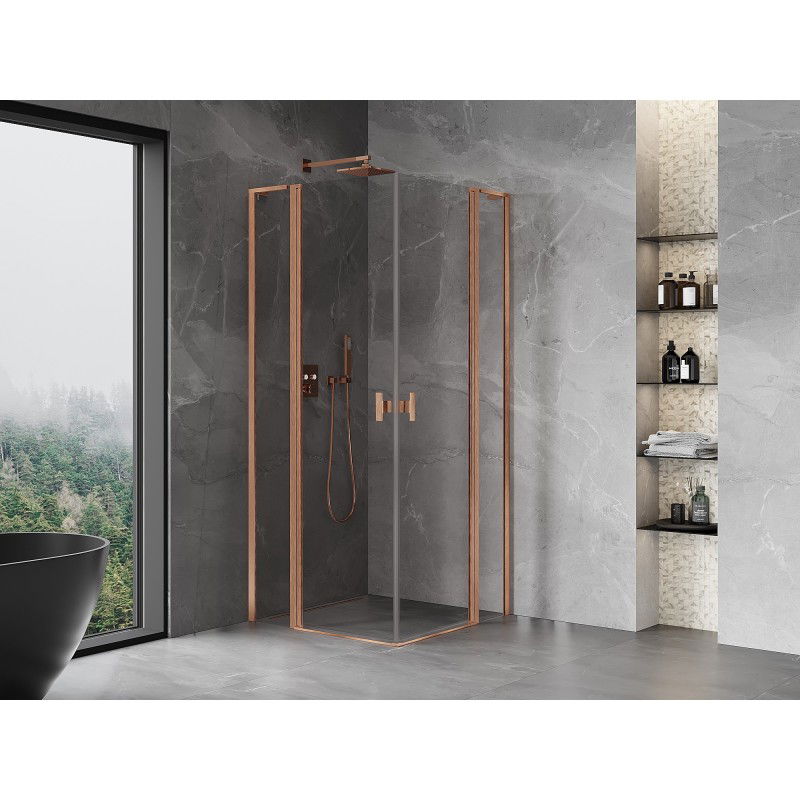 Mexen Mist L Duo cabina doccia a battente 90 x 90 cm, trasparente, rame spazzolato - 8A4L-090-090-65-00