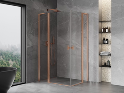 Mexen Mist L Duo pivot shower enclosure 100 x 95 cm, transparent, brushed copper - 8A4L-100-095-65-00