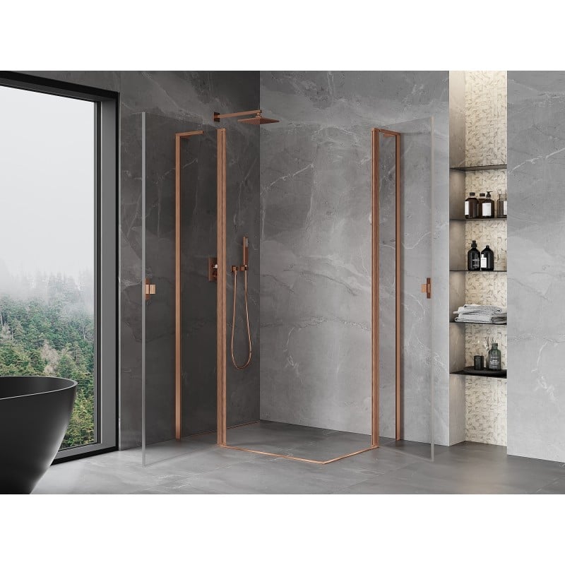 Mexen Mist L Duo Hinged Shower Enclosure 110 x 95 cm, Transparent, Brushed Copper - 8A4L-110-095-65-00