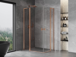 Mexen Mist L Duo tuš kabina s dvostrukim vratima 110 x 95 cm, prozirna, brušena bakar - 8A4L-110-095-65-00