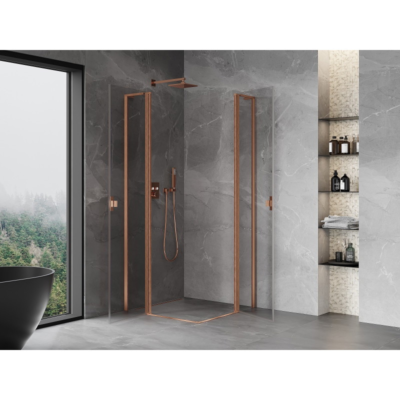 Mexen Mist L Duo preklopna tuš kabina 105 x 105 cm, prozirna, brušena bakrena - 8A4L-105-105-65-00