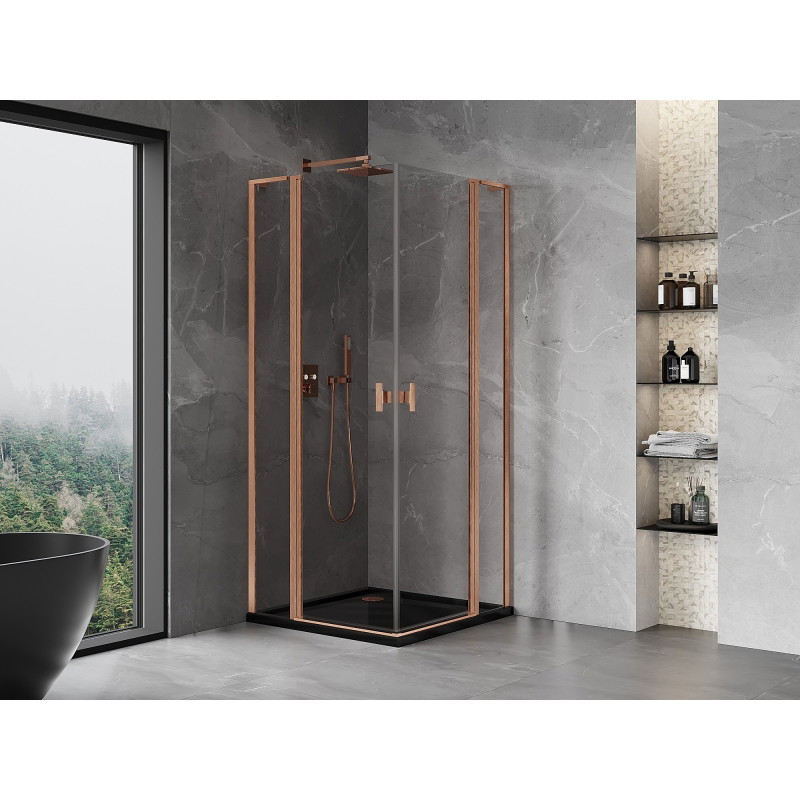 Mexen Mist L Duo preklopna tuš kabina 105 x 105 cm, prozirna, brušena bakrena - 8A4L-105-105-65-00