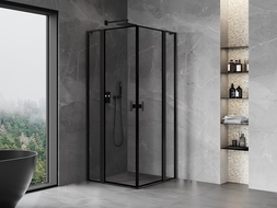 Mexen Mist L Duo hinged shower enclosure 90 x 90 cm, black frame, black - 8A4L-090L-090P-70-70