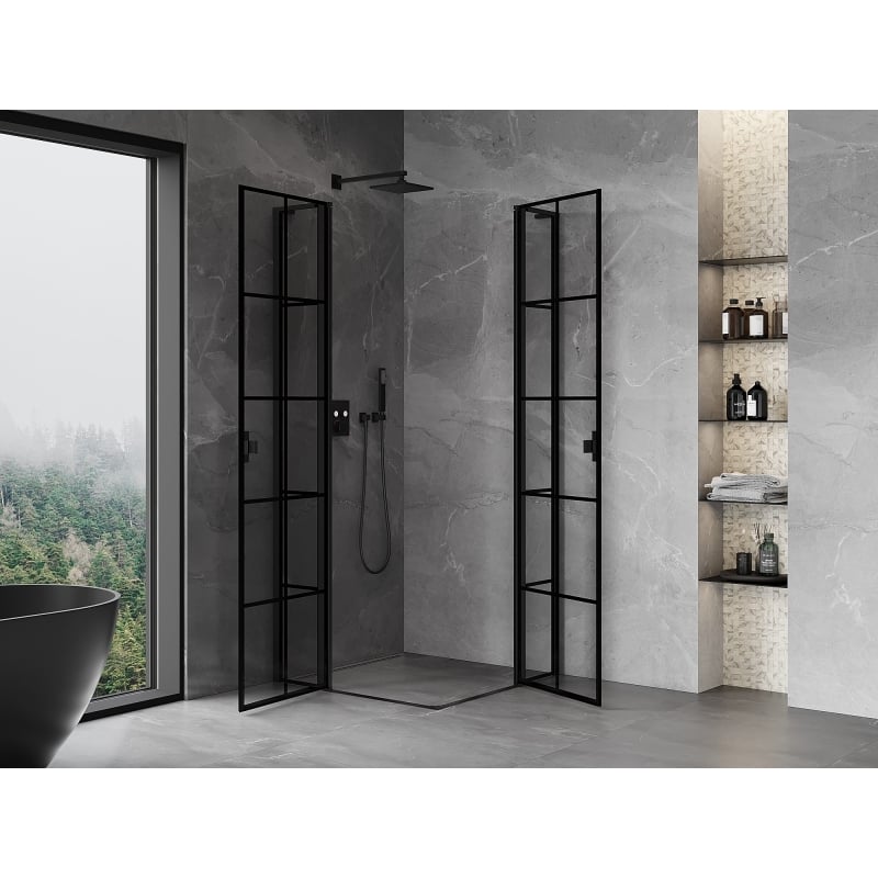 Mexen Mist L Duo hinged dušinurk 115 x 115 cm, must ruudustik, must - 8A4L-115L-115P-70-77
