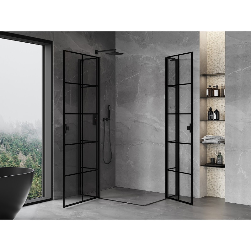 Mexen Mist L Duo kabina za tuš s vratima na preklop 120 x 115 cm, crna rešetka, crna - 8A4L-120L-115P-70-77