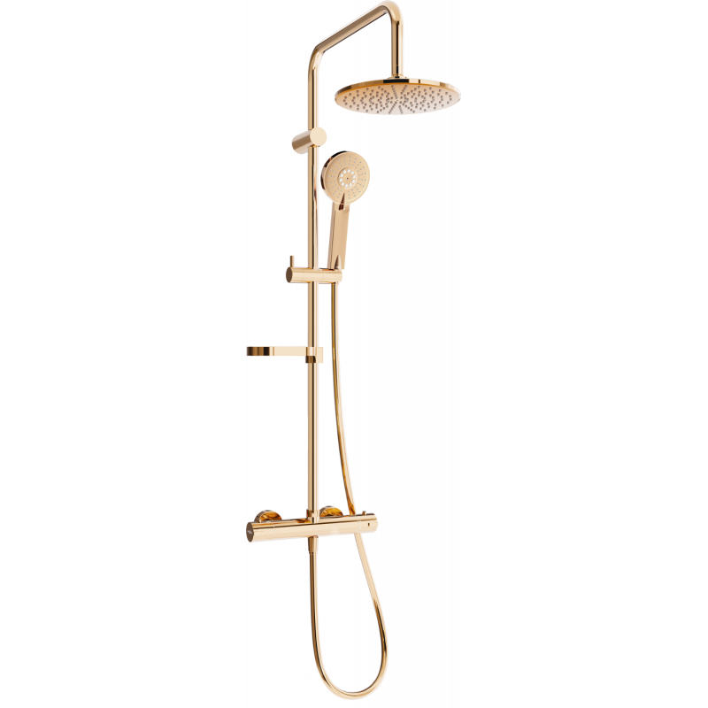 Mexen KX40 conjunto de duche de superfície com chuveiro de parede e torneira termostática, ouro rosa - 771504091-60