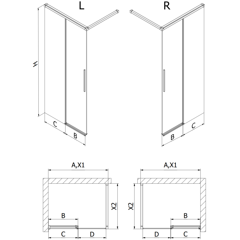Mexen Rox parete doccia Walk-in destra 120 x 200 cm, cornice nera 8 mm, nero - 8C2-120-003-70-70-P