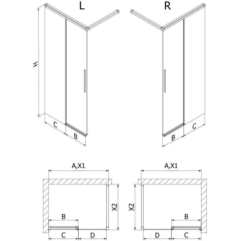 Mexen Rox Walk-in desna tuš stijena 100 x 200 cm, crna rešetka 8 mm, crna - 8C2-100-003-70-77-P