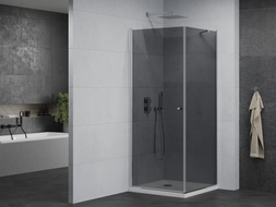 Mexen Pretoria 100 x 100 cm Swing Shower Enclosure, Graphite, Chrome + Flat Shower Tray - 852-100-100-01-40-4010